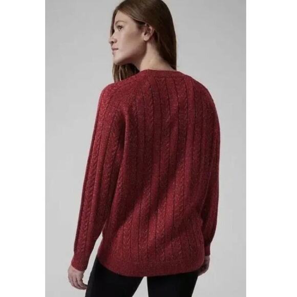 Athleta Women's Red & Silver Sparkle Pullover Sweater Size L - Picture 2 of 10